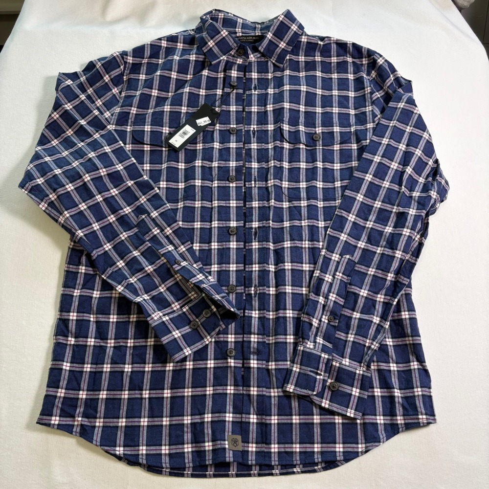 Banana Republic, Luxe Flannel Shirt, M, Navy Plaid, Slim Untucked